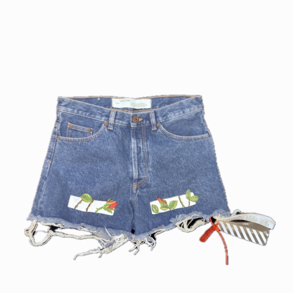Off-White Shorts with Floral Embroidery